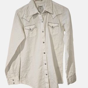 Twenty X Wrangler Silver Embellished Women's White Snap Fancy Shirt SZ S